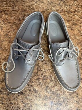 New SPERRY Topsiders Silver Grey Leather Deck Shoes